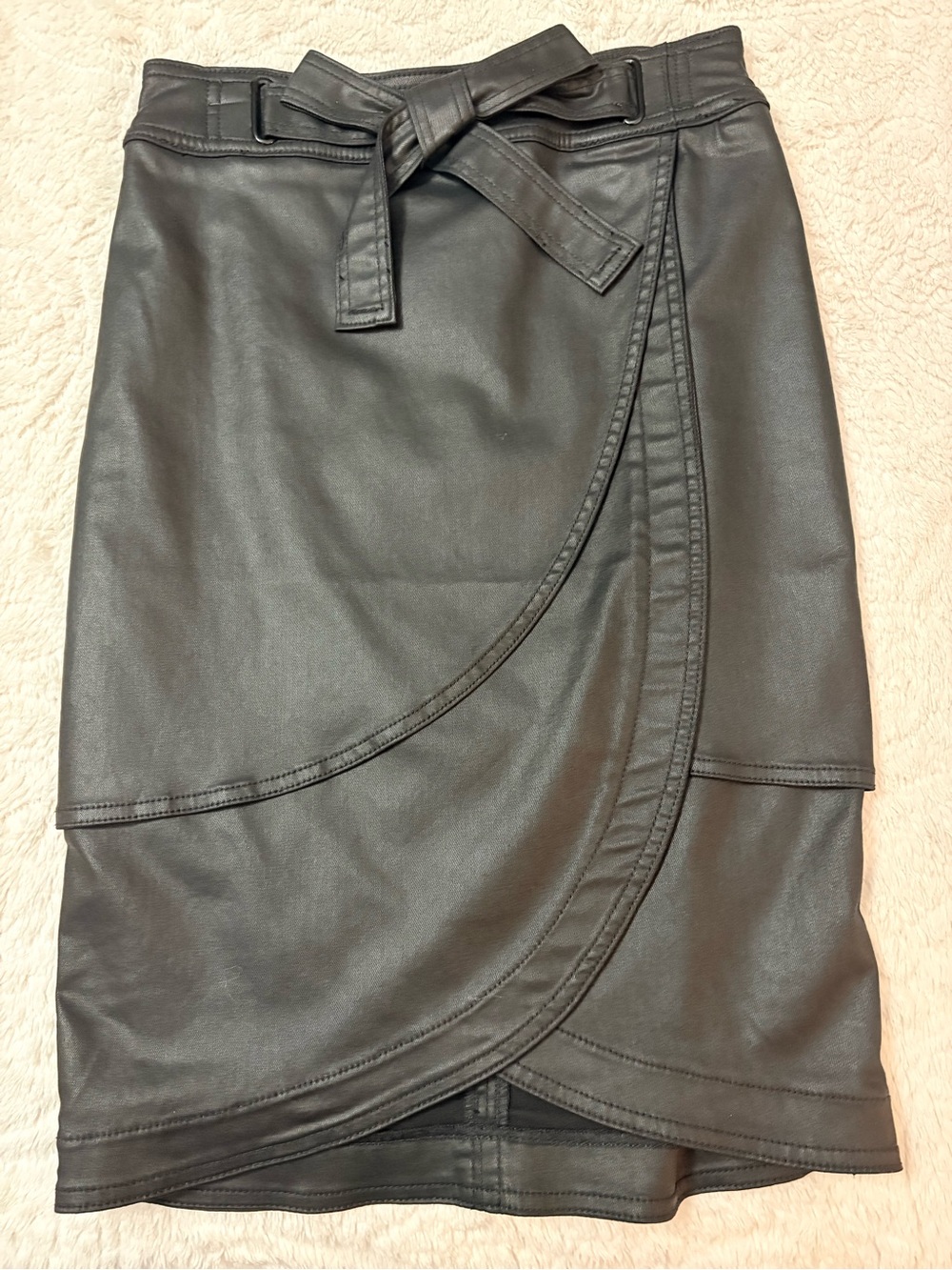 White House Black Market Black Faux Leather Wrap-Front Pencil Skirt